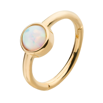 14kt Gold Centered White Synthetic Opal Side Facing Hinged Segment Clicker