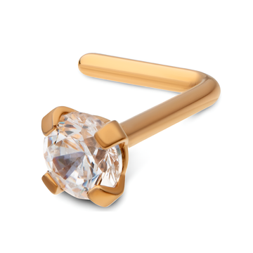 24KT Gold PVD Titanium Prong CZ L-Shape Nose Pin