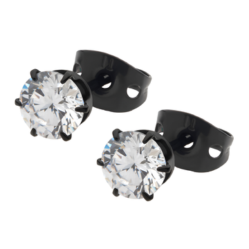 20g Black PVD Titanium Butterfly Back Prong Set CZ Stud Earrings