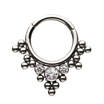 Titanium Triple Cluster Bezel CZ/Opal V-Shape Front Facing Hinged Segment Clicker