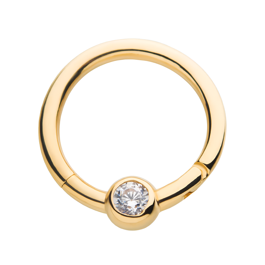 14kt Yellow Gold Clear CZ Front Facing Hinged Segment Clicker