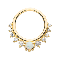 14kt Yellow Gold Prong Clear CZ & White Synthetic Opal Front Facing Hinged Segment Clicker