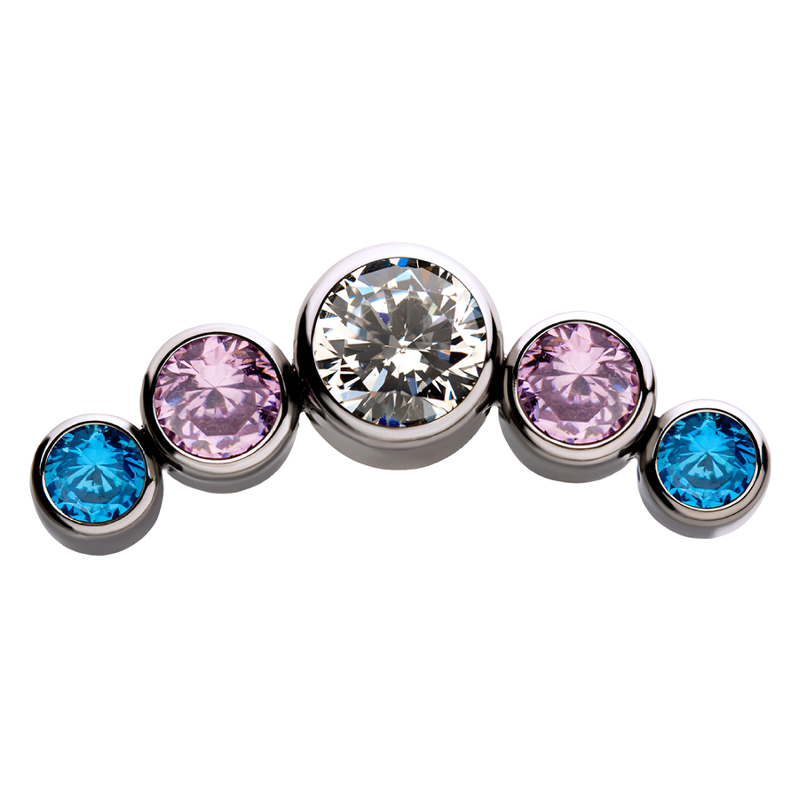 Titanium Threadless Transgender Bezel Set CZ 5-Cluster Front Facing Top