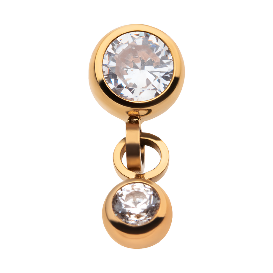 24Kt Gold PVD Titanium Threadless Double Bezel CZ Dangle Top