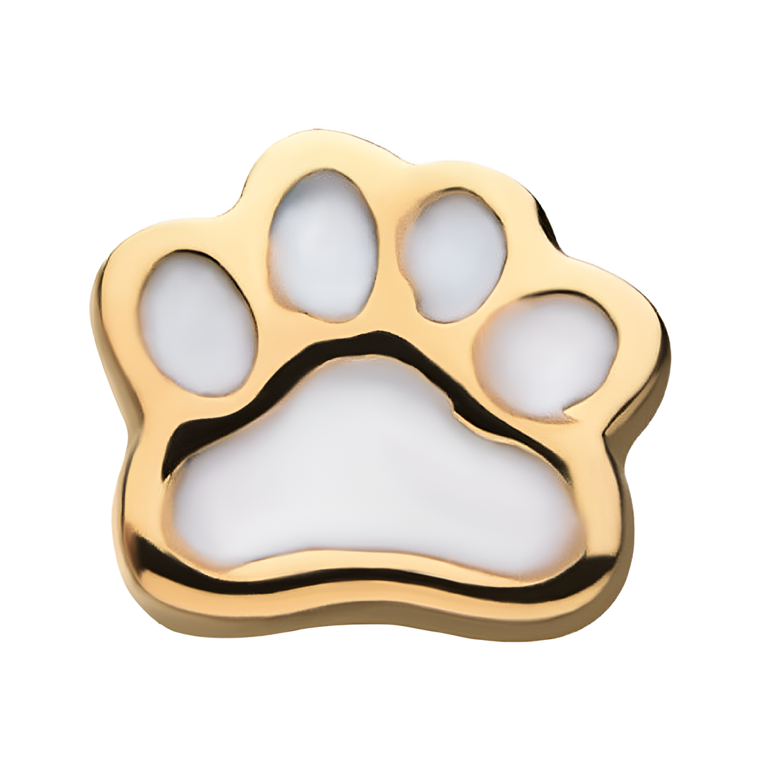 14kt Yellow Gold Threadless White Enamel Dog Paw Top