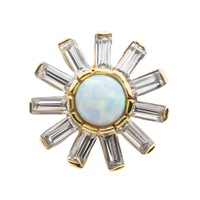 14kt Yellow Gold Threadless White Synthetic Opal & Tapered Baguette Clear CZ Sunburst Top