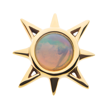 14kt Yellow Gold Threadless Round White Synthetic Opal Sunburst Top