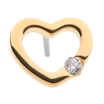 14kt Yellow Gold Threadless Round CZ Cut Out Heart Top