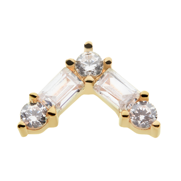 14kt Yellow Gold Threadless Prong Set Round and Baguette Clear CZ Triangle Top