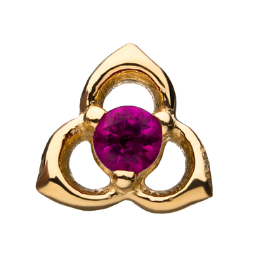 14Kt Yellow Gold Threadless with Pink Gem Trinity Top