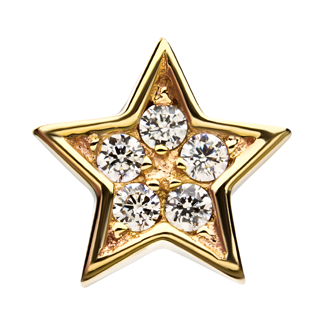 14kt Yellow Gold Threadless Multi-Clear CZ Star Shape Top