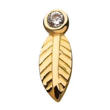 14kt Yellow Gold Threadless Leaf Clear CZ Top