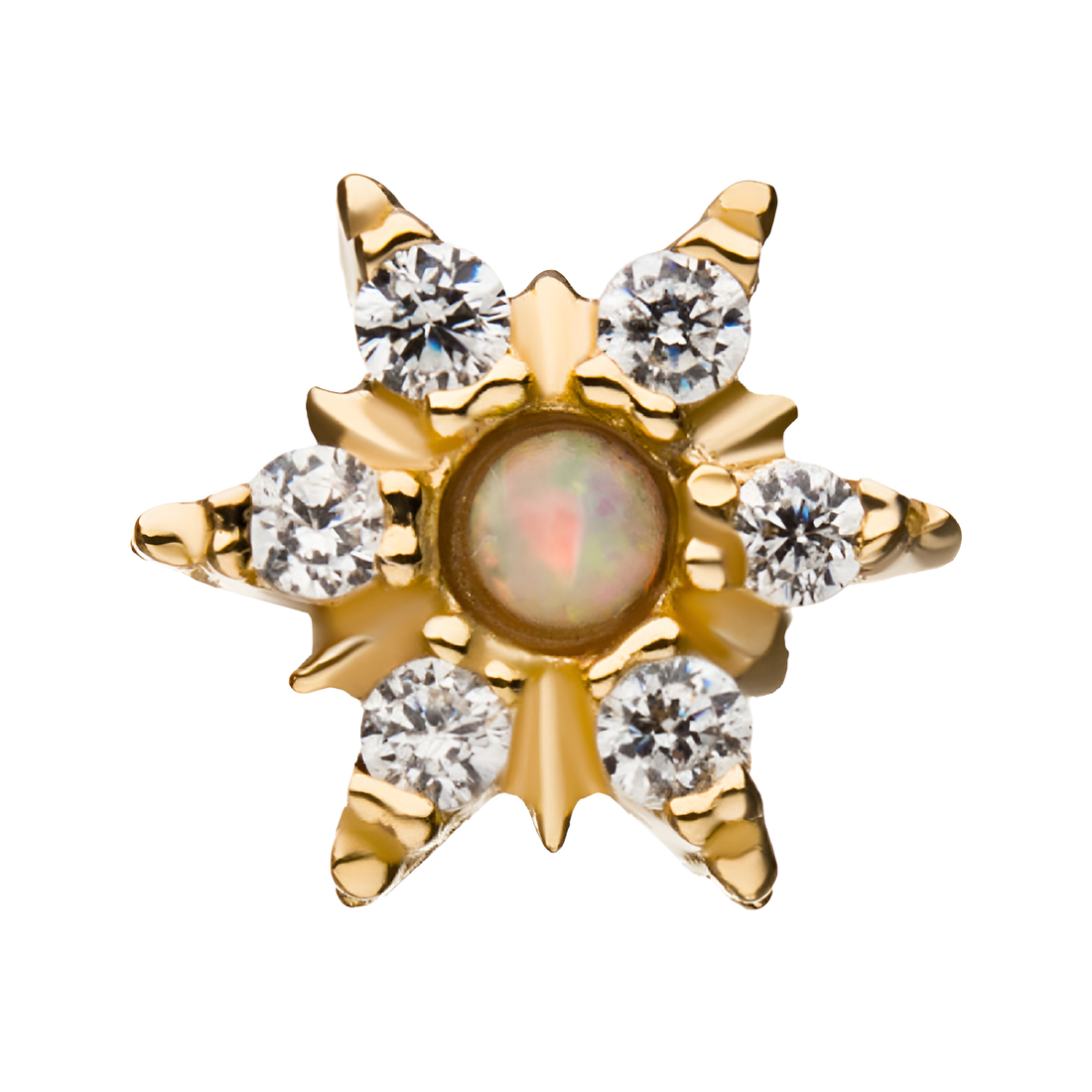 14kt Yellow Gold Threadless Clear CZ and White Synthetic Opal 6-Point Star Top