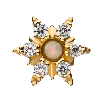 14kt Yellow Gold Threadless Clear CZ and White Synthetic Opal 6-Point Star Top