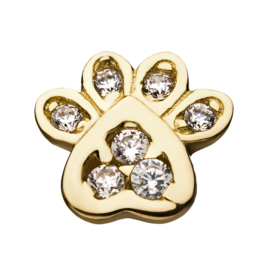 14kt Yellow Gold Threadless Dog Paw Clear CZ Top