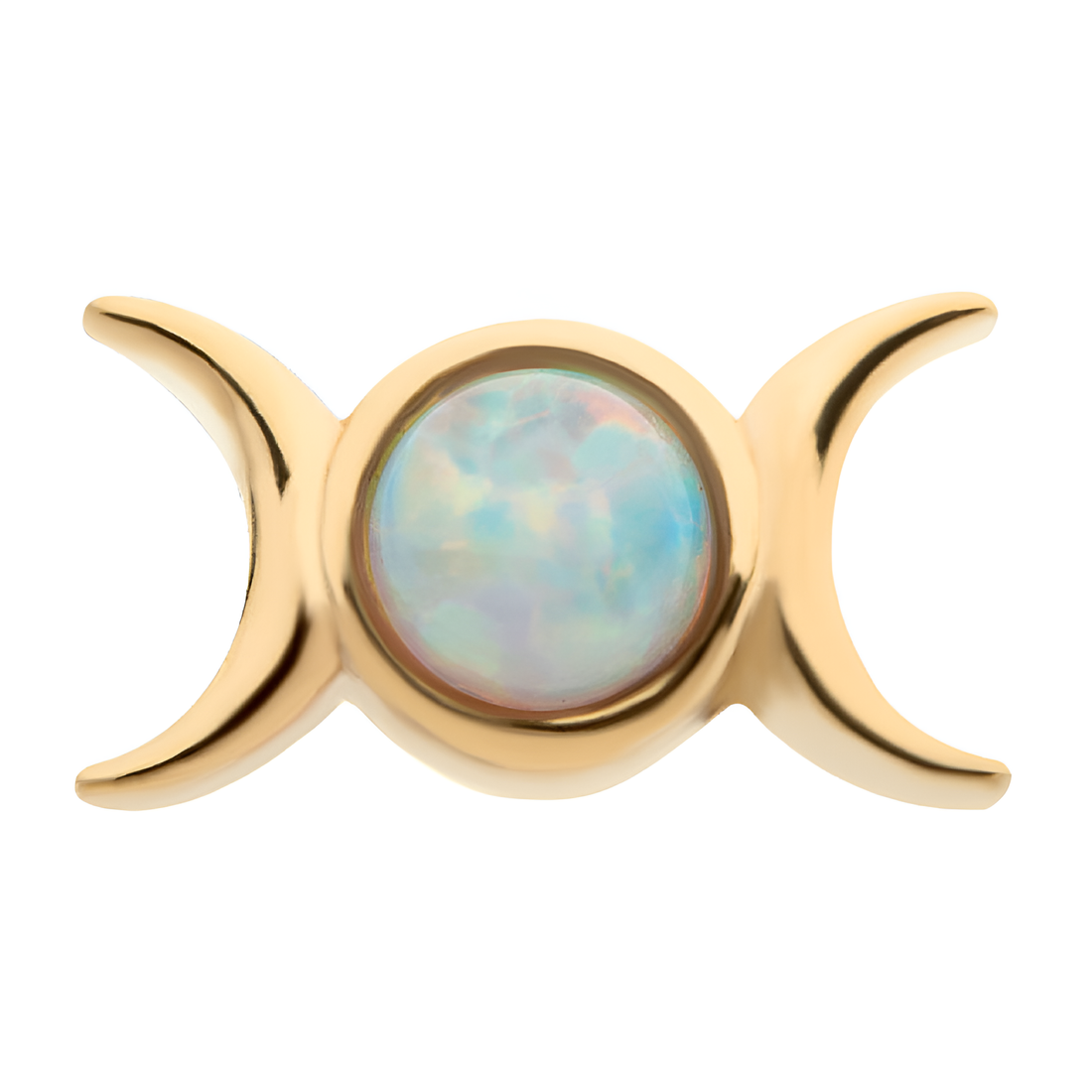 14kt Yellow Gold Threadless Bezel White Opal Triple Goddess Moon Top