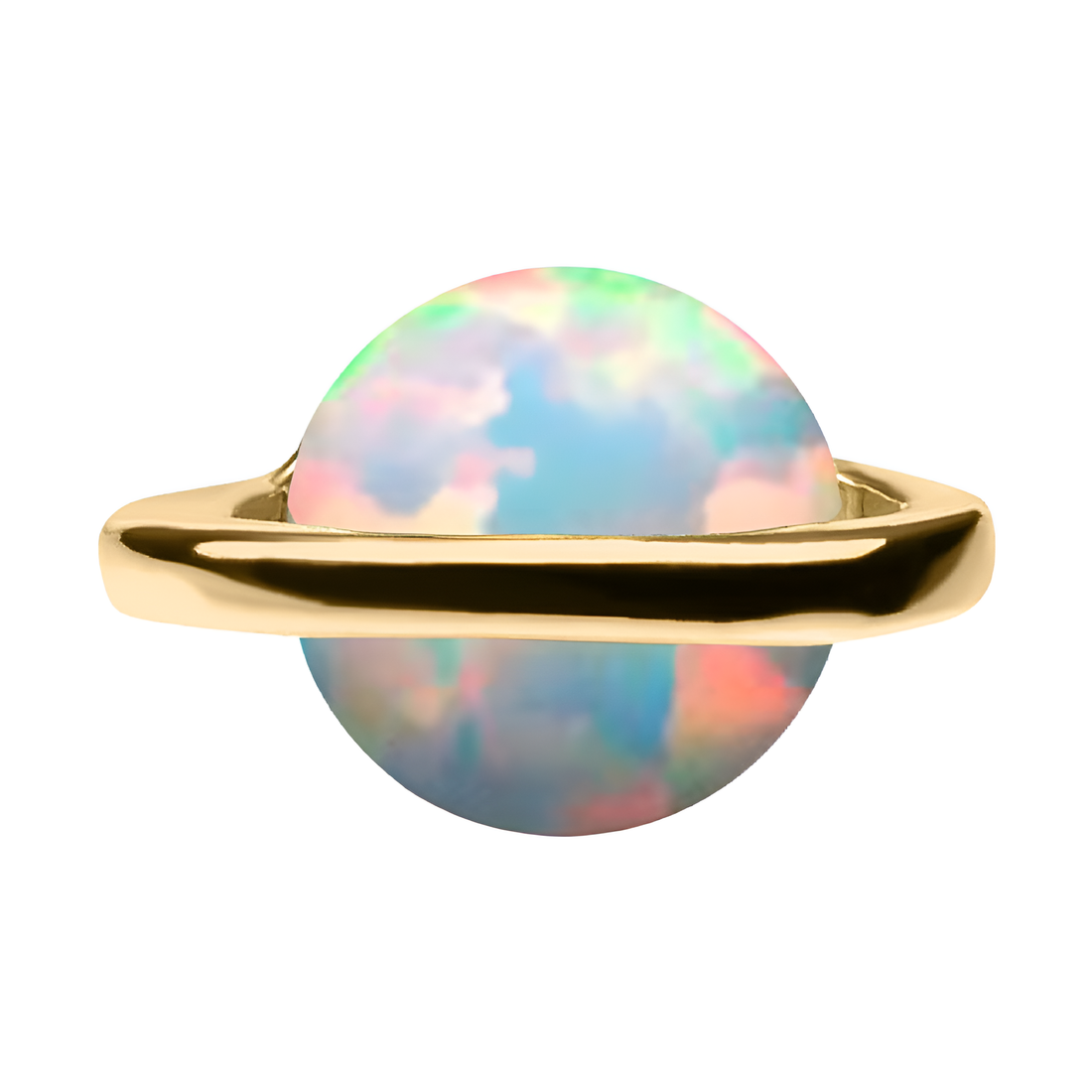 14kt Yellow Gold Threadless Bezel White Opal Planet Top