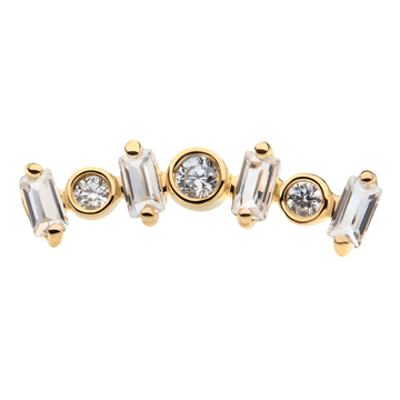 14kt Yellow Gold Threadless Bezel Set Round & Prong Set Baguette Clear CZ Cluster Top