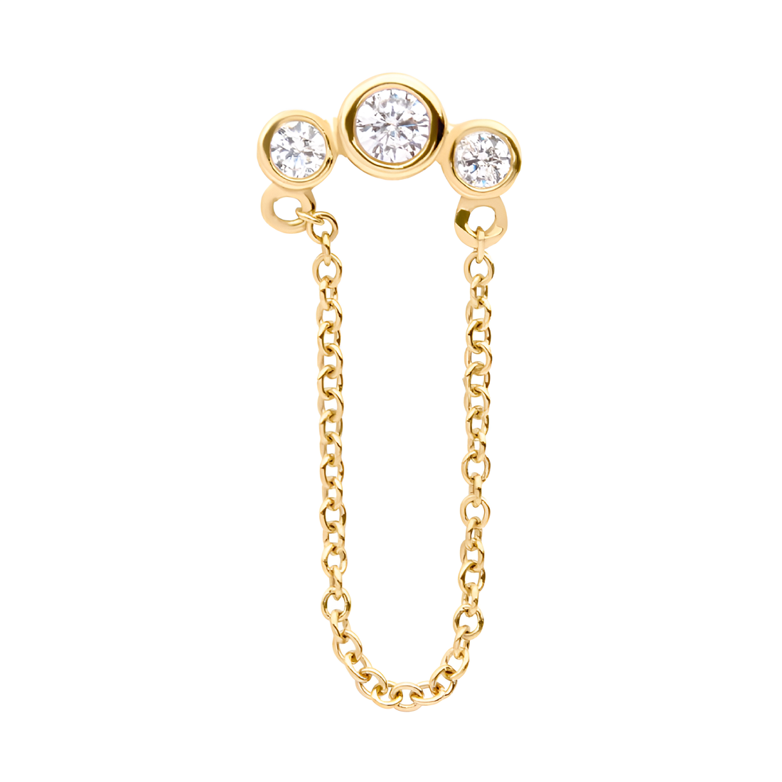 14kt Yellow Gold Threadless Bezel Set CZ 3-Cluster Top with Dangling Chain