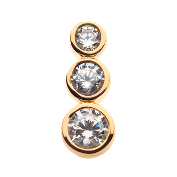 14kt Yellow Gold Threadless Bezel Set Triple Clear CZ Cluster Top