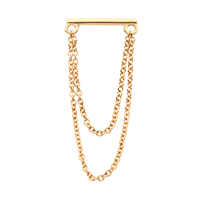 14kt Yellow Gold Threadless Bar Top with 2 Dangling Chains