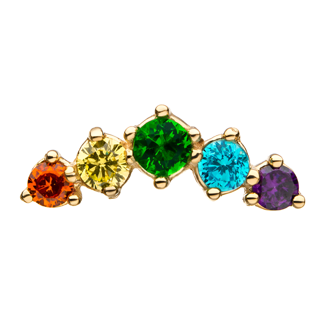 14kt Yellow Gold Threadless 5-Rainbow CZ Cluster Top