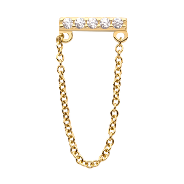 14kt Yellow Gold Threadless 5-Prong Set CZ Bar Top with Dangling Chain