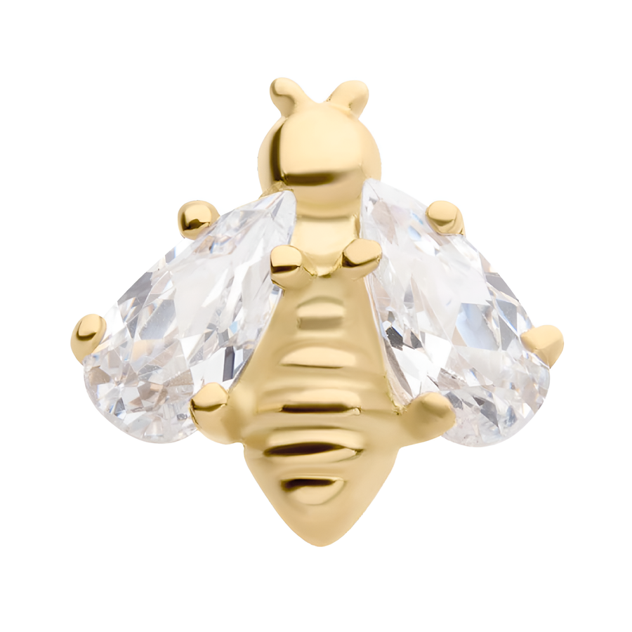 14kt Yellow Gold Threadless 4-Prong Set Teardrop CZ Bee Top