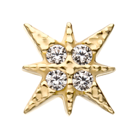 14kt Yellow Gold Threadless 4-Clear Gem 8-Point Star Top