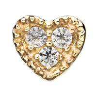 14kt Yellow Gold Threadless 3-Clear CZ Heart Top