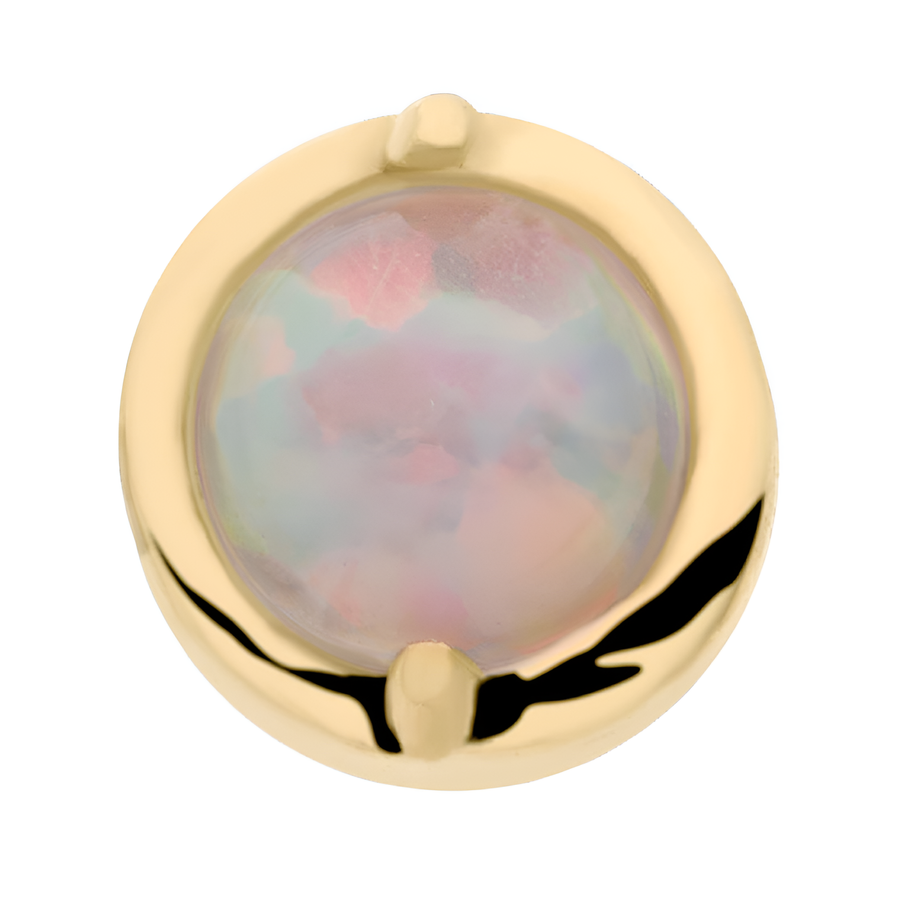 14kt Yellow Gold Threadless 2-Prong Set White Opal Round Top