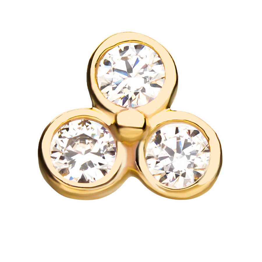 14kt Yellow Gold Threadless with 2mm Bezel Set Clear CZ Trinity Top