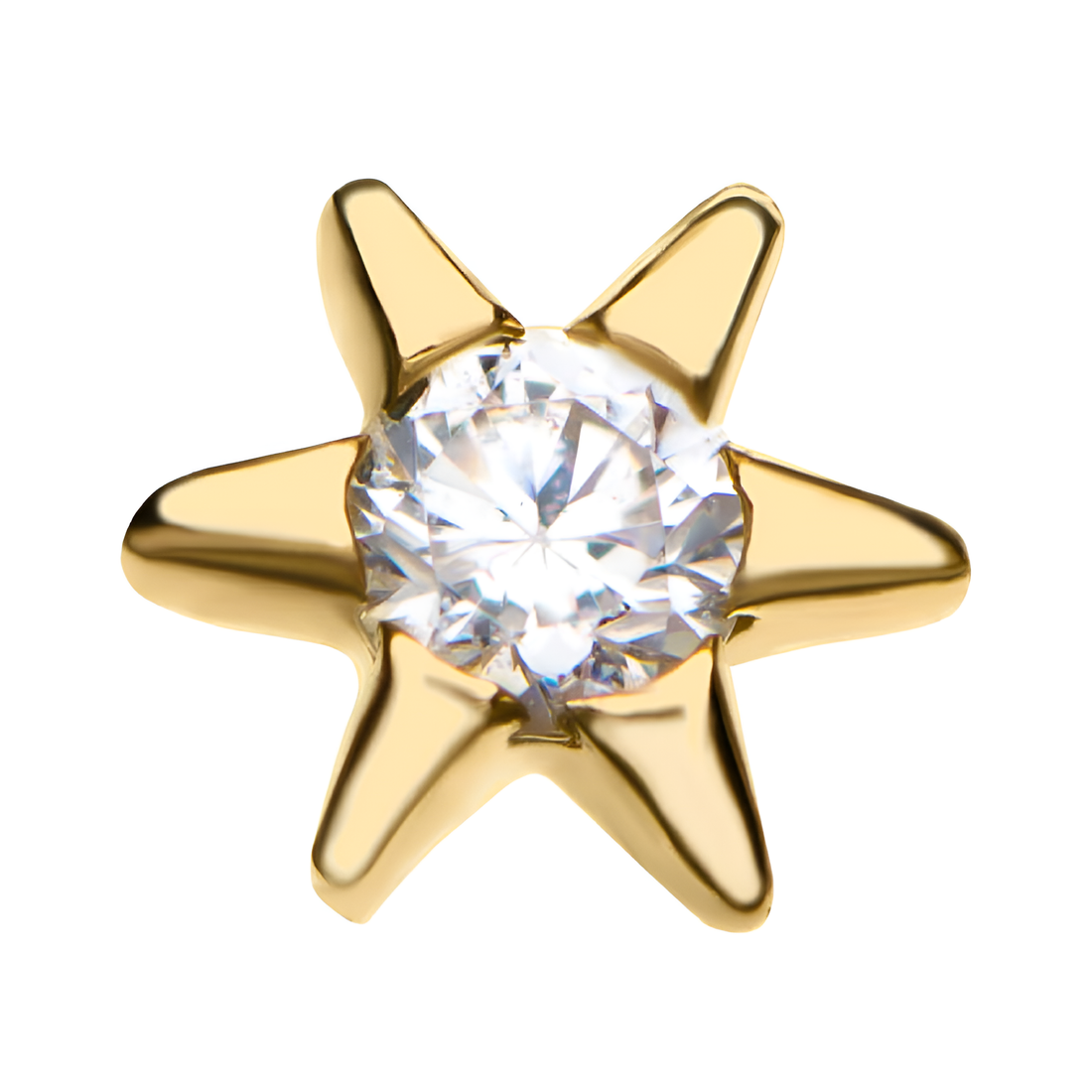 14kt Yellow Gold Threadless Round Clear CZ Star Top