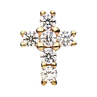 14kt Yellow Gold Threadless Prong Set Multi-Clear CZ Cross Top