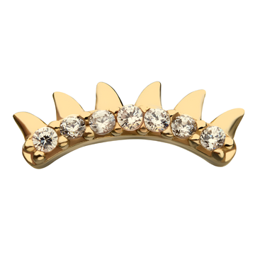 14kt Yellow Gold Threadless Petite Spike Strip 1.3mm Clear CZ Gems on Curved Design Top