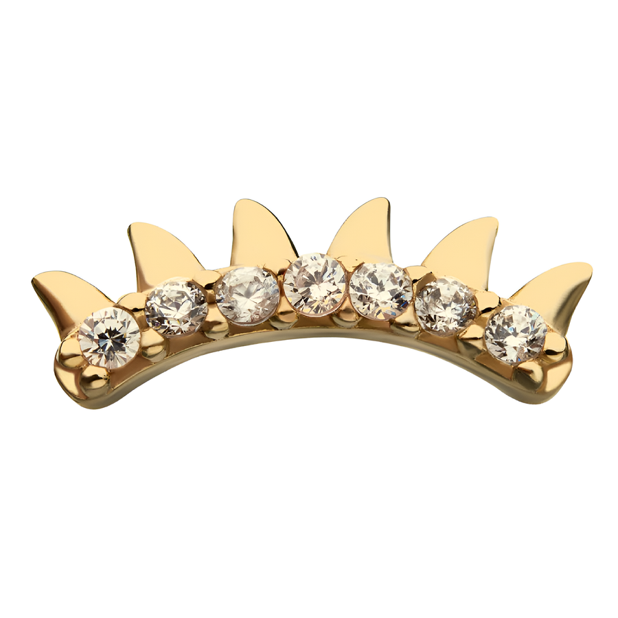 14kt Yellow Gold Threadless Petite Spike Strip 1.3mm Clear CZ Gems on Curved Design Top