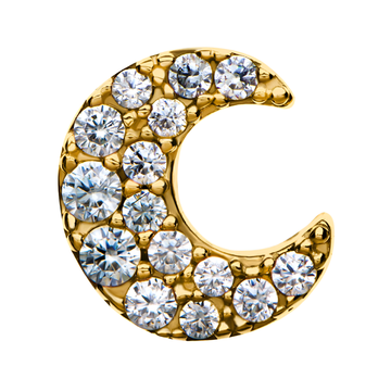 14kt Yellow Gold Threadless Pave Set Multi-Clear CZ Crescent Moon Top