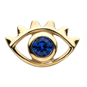 14kt Yellow Gold Threadless Open Eye Outline with Blue CZ Top