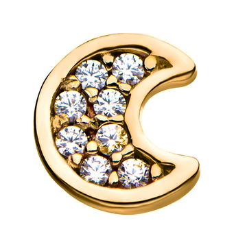 14kt Yellow Gold Threadless Multi-Clear CZ Crescent Moon Top