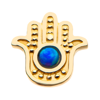 14kt Yellow Gold Threadless Hamsa Blue Opal Top