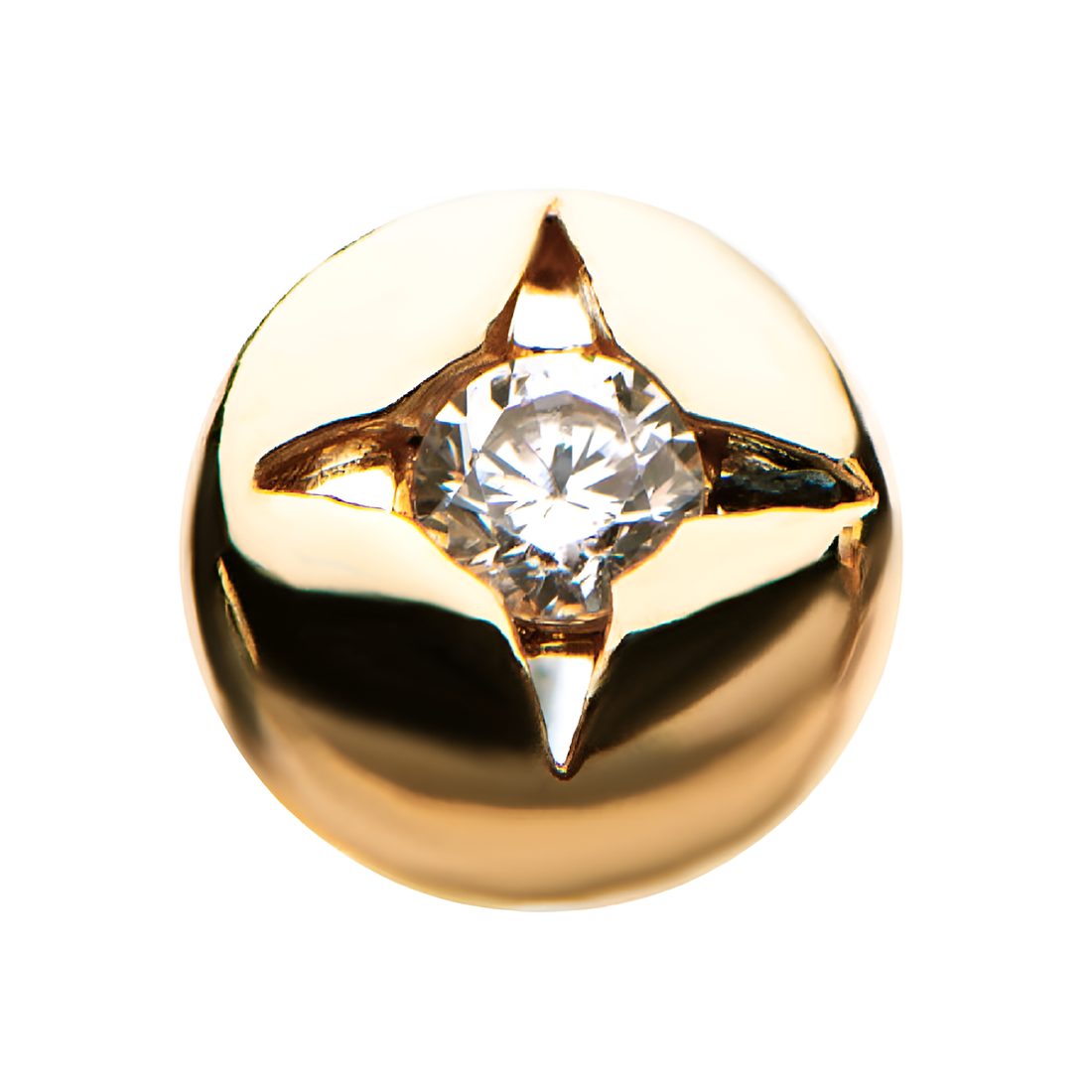 14Kt Yellow Gold Threadless Half Round Ball with Clear CZ Top