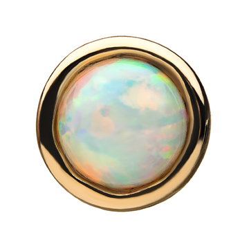 14kt Yellow Gold Threadless 4mm Bezel Set White Synthetic Opal Top