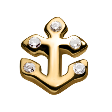 14Kt Yellow Gold Threadless Anchor with Clear CZ Gem Top