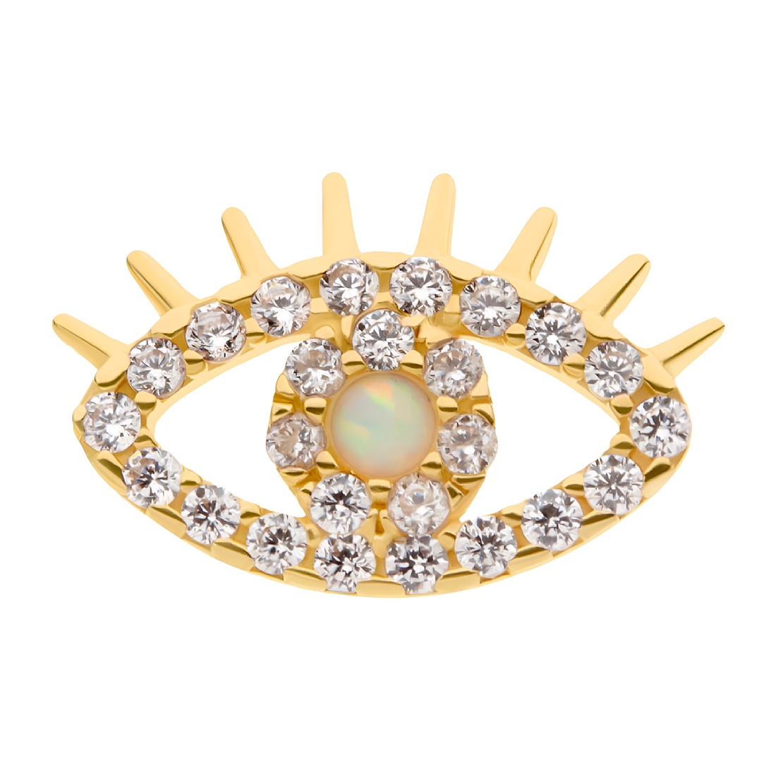 14kt Yellow Gold Threadless Full Clear CZ Opal Evil Eye Top