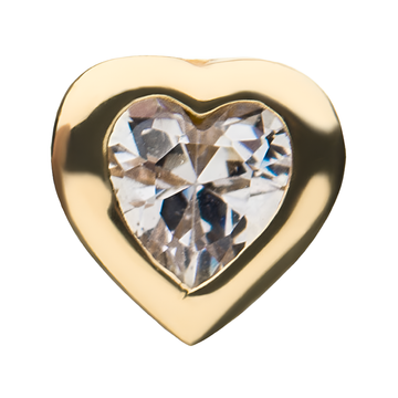 14Kt Yellow Gold Threadless Clear Gem Fancy Heart Top