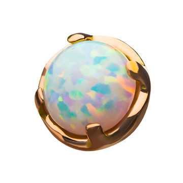 14kt Rose Gold Threadless Prong Set White Opal Top