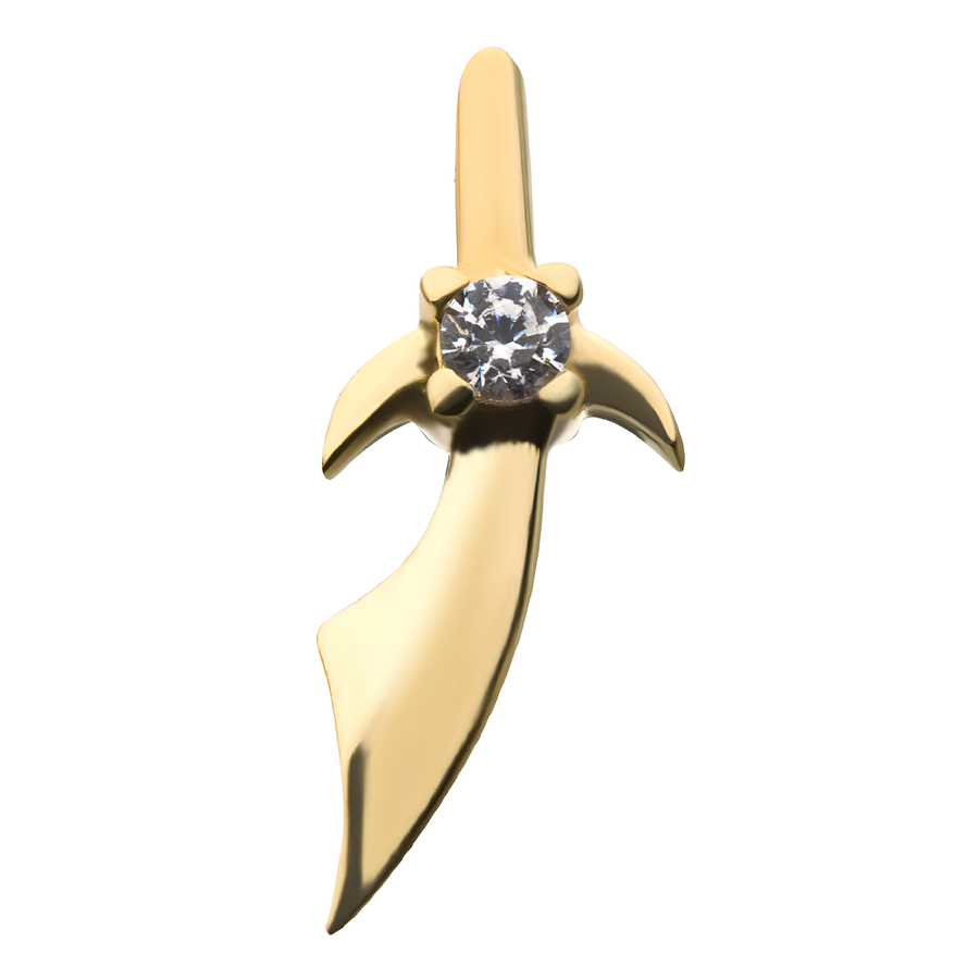 14kt Yellow Gold Machete Threadless Top Center Clear CZ Gem