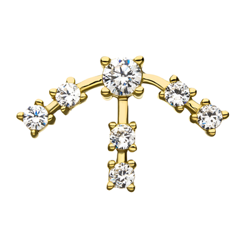 14kt Yellow Gold Cygnus Constellation Threadless Top with 4mm Middle Clear CZ Gem and Six 3mm Bursting Clear CZ Gems