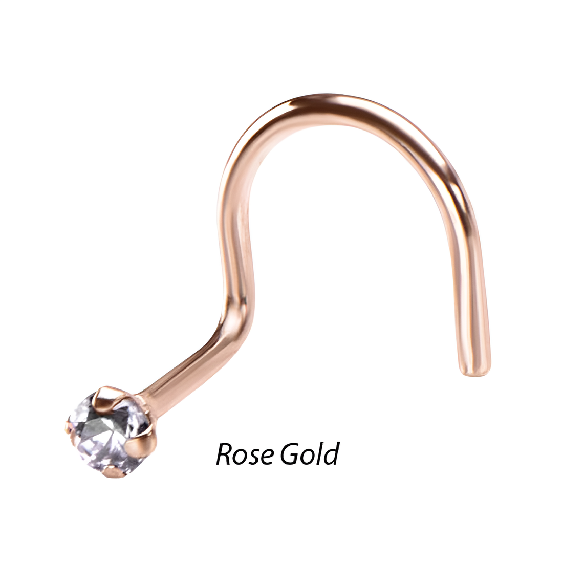 14kt Gold Clear Prong Set CZ Nose Screw Rose Gold