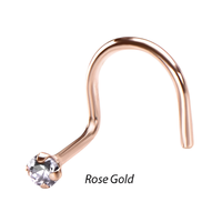 14kt Gold Clear Prong Set CZ Nose Screw Rose Gold